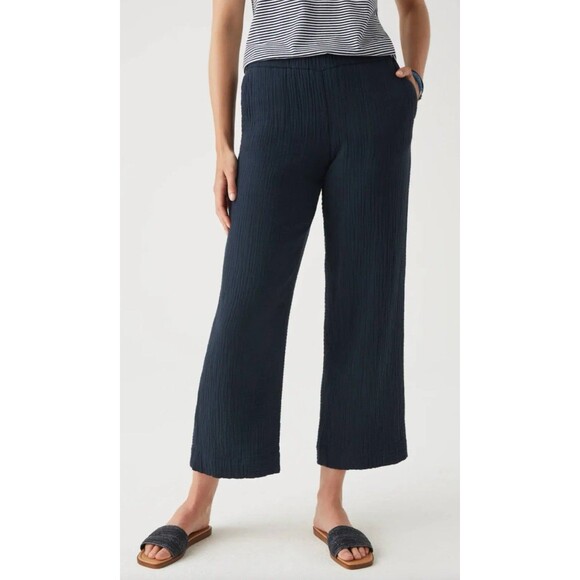 J. Jill Blue Crinkle Cotton Wide Leg Pants XL Pull-On Elastic Waist Gauze Beach - Picture 1 of 11